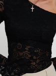 product Princess Polly Soffie Off Shoulder Lace Long Sleeve Top Black Full Sleeves Asymmetric Neckline 