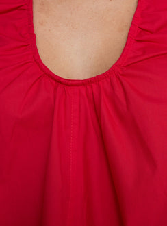 Eberta Ruched Baby Doll Mini Dress Red