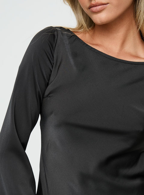 Lukea Long Sleeve Satin Mini Dress Black | Princess Polly Lukea Long Sleeve Satin Mini Dress Black | Princess Polly