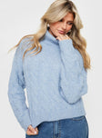 Cathie Turtleneck Cable Knit Sweater Blue Princess Polly  regular 