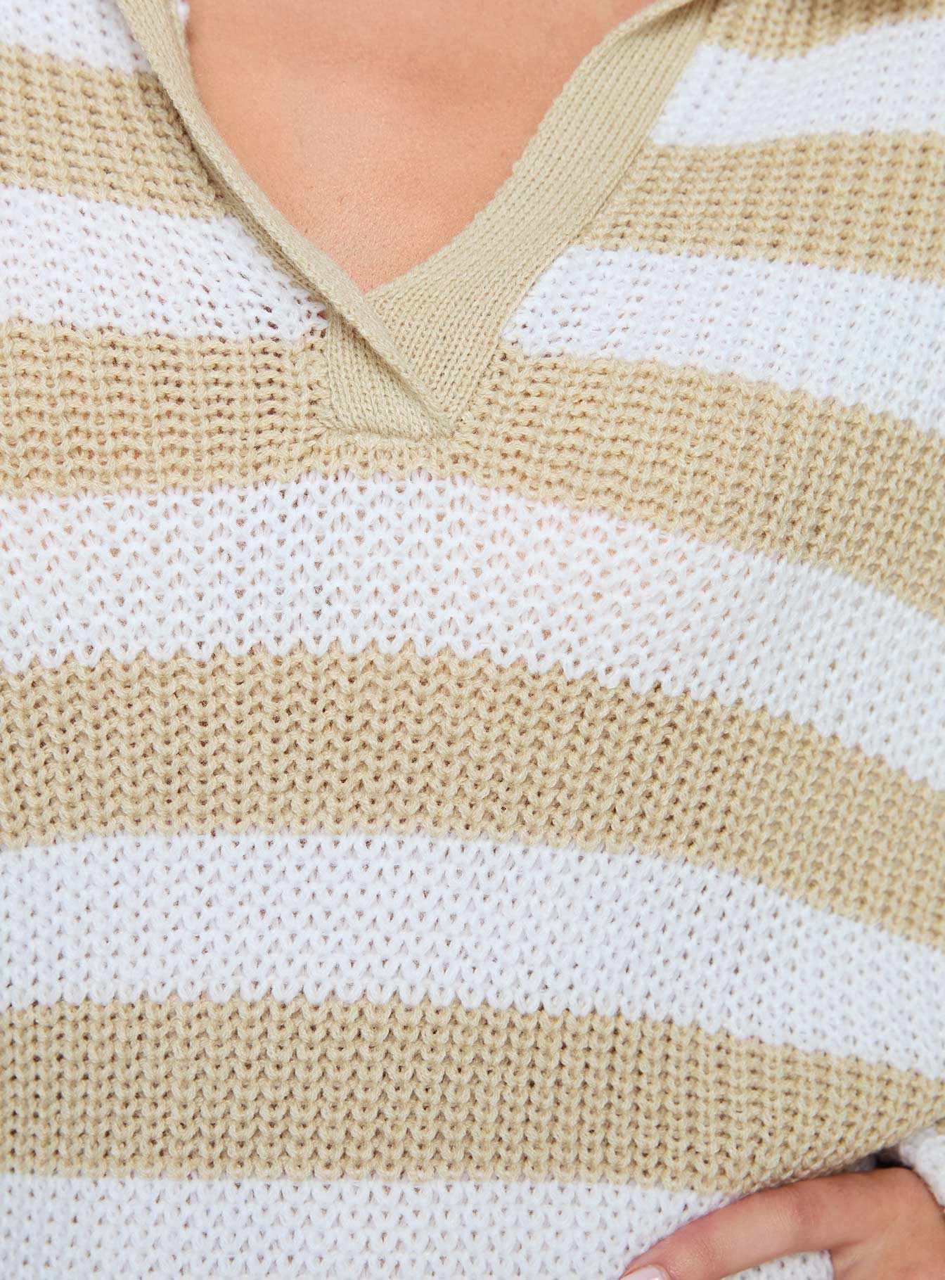 product Princess Polly Williamson Sweater Mini Dress Beige / White V-Neck 