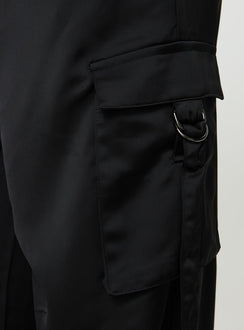 back view of model wearing Princess Polly Butterfly Cargo Pants Onyx High Waisted Pants 