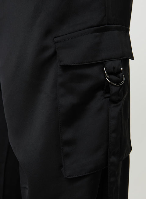 back view of model wearing Princess Polly Butterfly Cargo Pants Onyx High Waisted Pants 