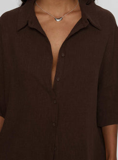 Peni Linen Button Down Top Chocolate