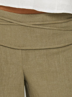 Silver Moon Linen Blend Tie Pants Olive Green
