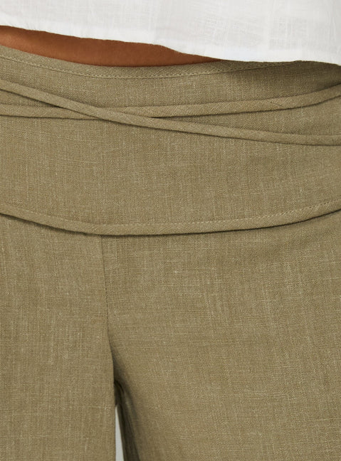 Silver Moon Linen Blend Tie Pants Olive Green Petite