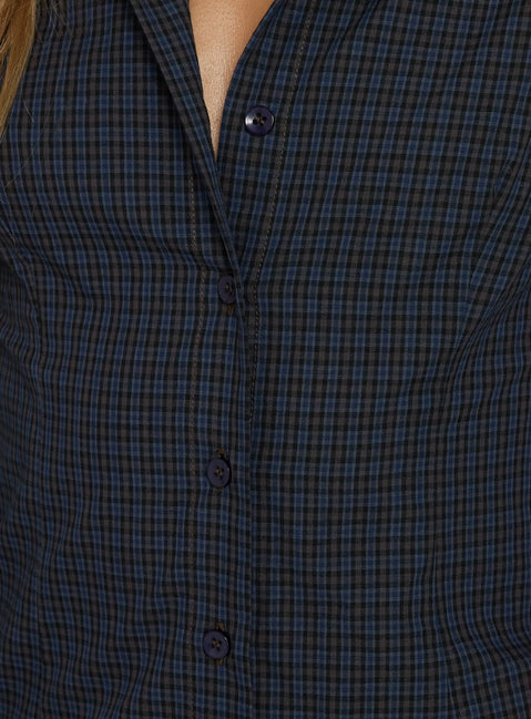 Amorah Cinched Longline Shirt Navy Check