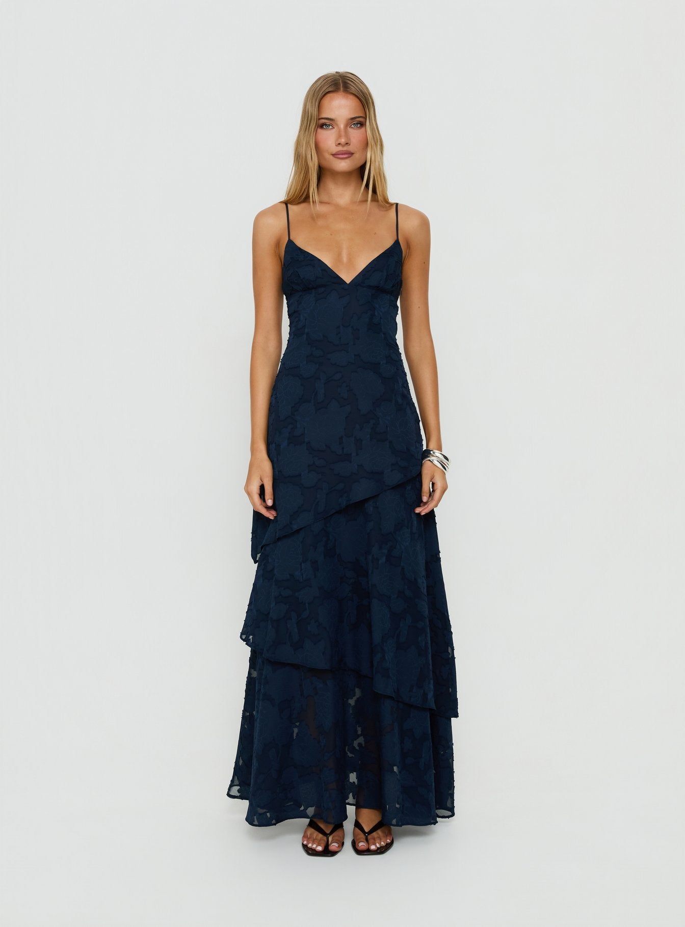 Lyricah Tiered Tie Back Maxi Dress Navy