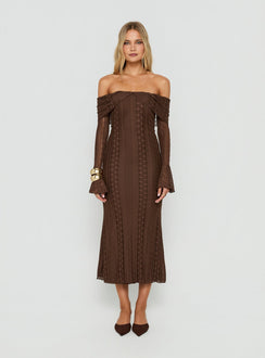 Perdita Long Sleeve Lace Maxi Dress Dark Brown