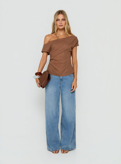 Seasons Change Relaxed Off Shoulder Top Mocha