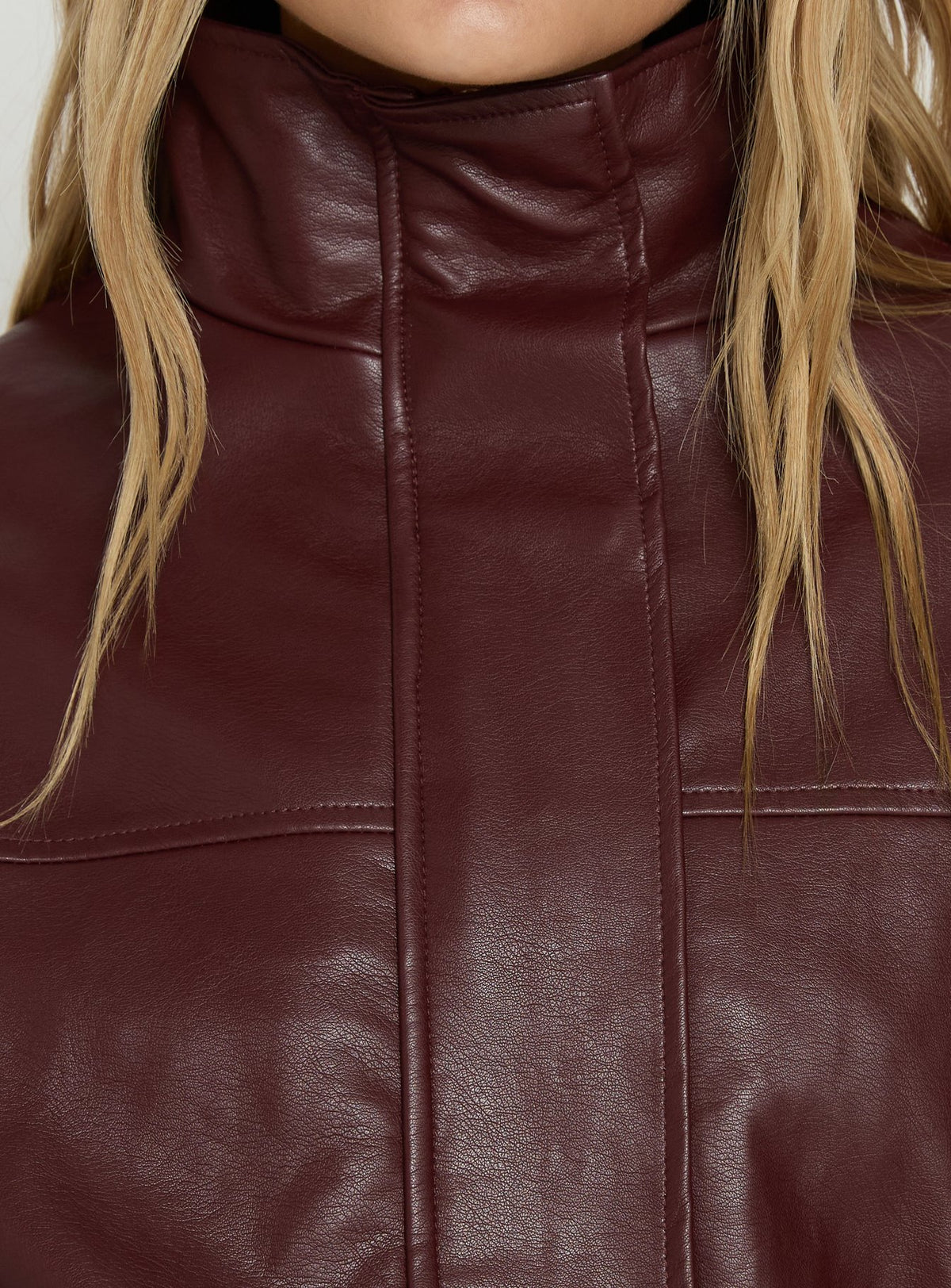 Dialtone Funnel Neck Faux Leather Jacket Burgundy