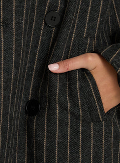 Olimpea Longline Trench Coat Black Pinstripe