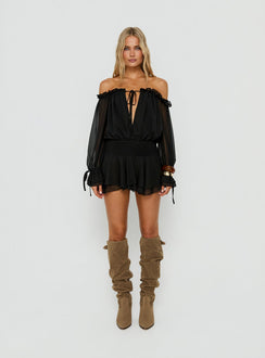 Felicita Off Shoulder Long Sleeve Chiffon Mini Dress Black