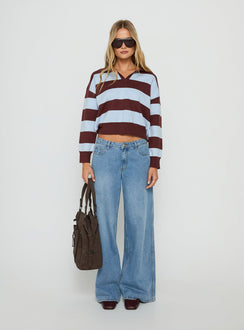 Novara Knit Cropped Rugby Jersey Blue / Burgundy Stripe