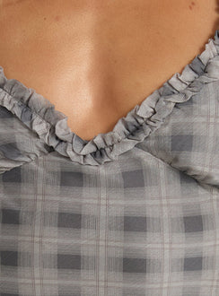Baley Bias Cut Frill Maxi Dress Grey / White Check