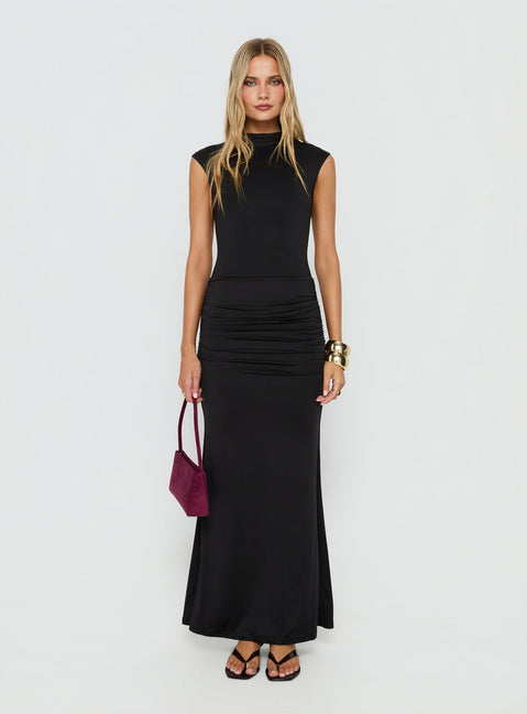 Noemmi High Neck Ruched Maxi Dress Black