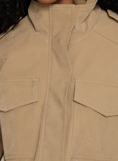 Double Life Funnel Neck Cargo Jacket Beige