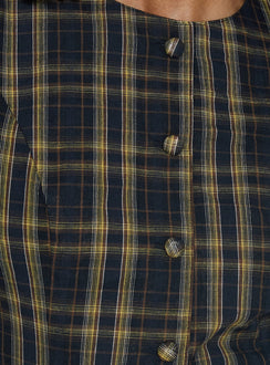 Femme Blouse Top Navy / Lemon Plaid