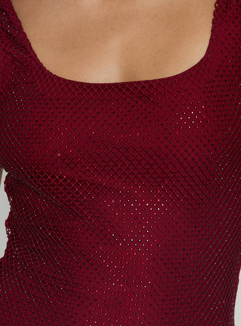 Epiphanies Net Mini Dress Burgundy
