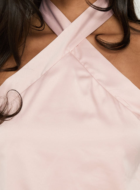 Sparkler Arrowneck Ruched Satin Mini Dress Pink