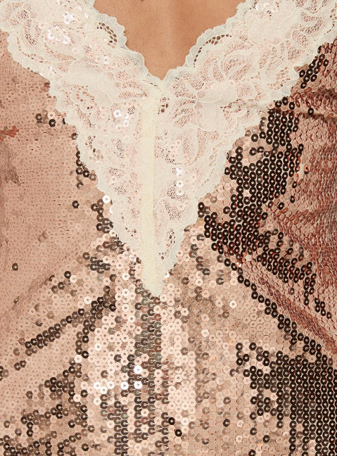Call My Lover Lace Slip Mini Dress Gold Sequin