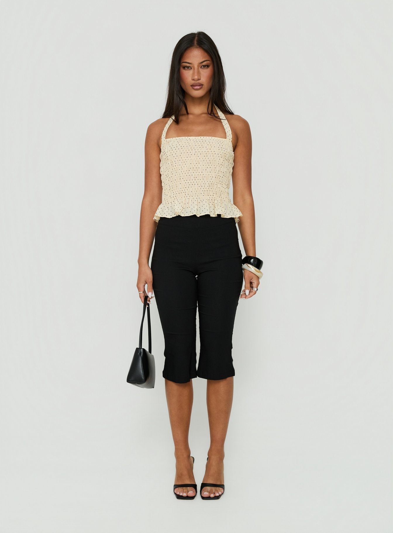 Almost Love Shirred Halter Top Butter Polka Dot