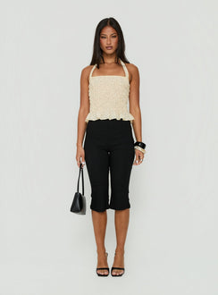 Almost Love Shirred Halter Top Butter Polka Dot