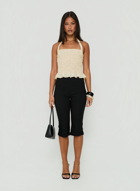 Almost Love Shirred Halter Top Butter Polka Dot
