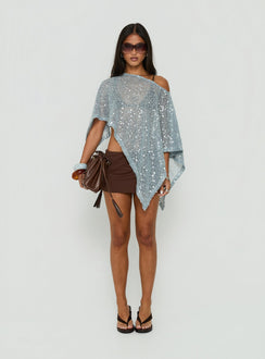 Grotto Asymmetrical Boat Neck Poncho Blue Sparkle