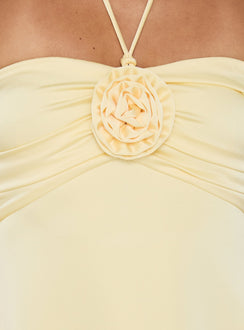 Analise Rosette Satin Halter Mini Dress Yellow