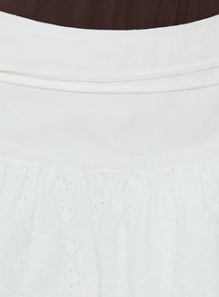 Elisea Tie Detail Broderie Mini Skirt White