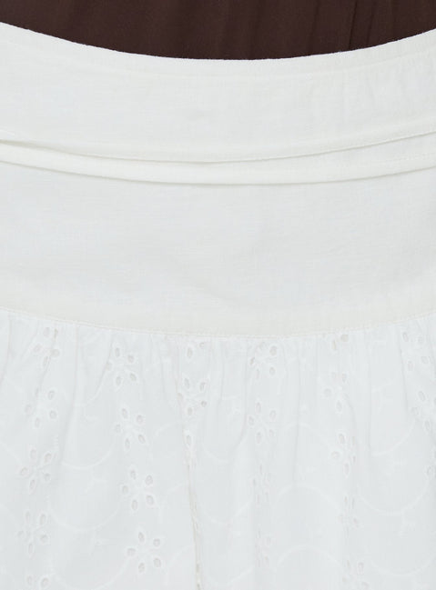 Elisea Tie Detail Broderie Mini Skirt White