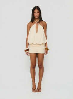 Evelia Keyhole Halter Mini Dress Butter Yellow