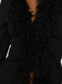 Brynlie Faux Fur Trim Boxy Cardigan Black