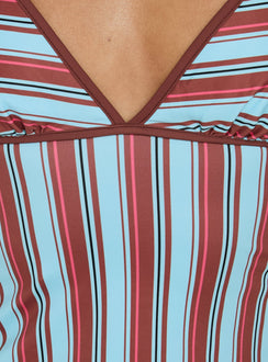 Makira Halter Top Brown / Blue Stripe