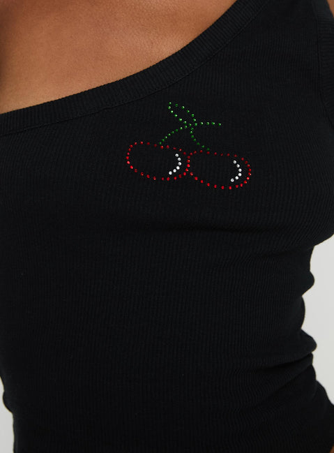 back view of model wearing Princess Polly Jase One Shoulder Top Black Sleeveless Asymmetric Neckline 