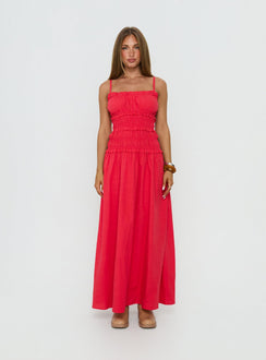 Rubiella Shirred Maxi Dress Red