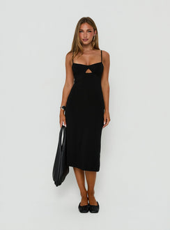 Evendra V Neck Cutout Midi Dress Black