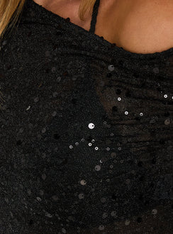 Odena Layered Sequin Long Sleeve Top Black