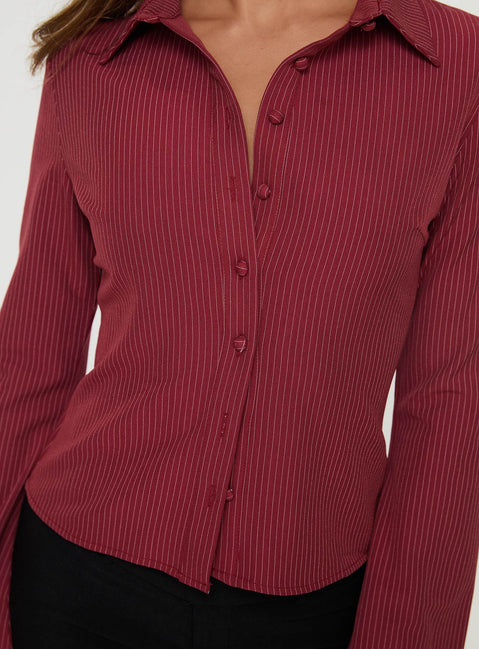 Anni Pinstripe Shirt | Red | Womens