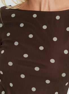 Lukea Long Sleeve Mini Dress Brown Polka Dot