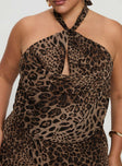 back view of model wearing Princess Polly Eleganza Top Leopard Curve Sleeveless 