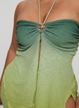 back view of model wearing Princess Polly Star Girl Top Green Ombre Curve Sleeveless Sweetheart 