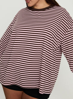 Settle Down Long Sleeve Top Pink / Brown Stripe Curve