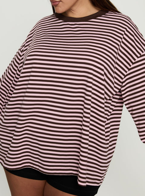 Settle Down Long Sleeve Top Pink / Brown Stripe Curve