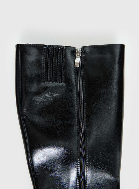 Sawyer Knee High Boots Black Crinkle