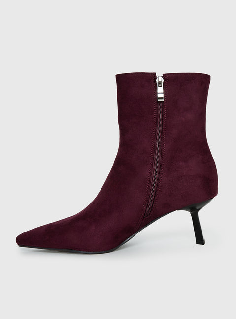 Serene Faux Suede Pointed Toe Ankle Boots Burgundy