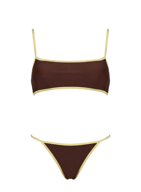 Remaro Contrast Bikini Top Brown / Yellow