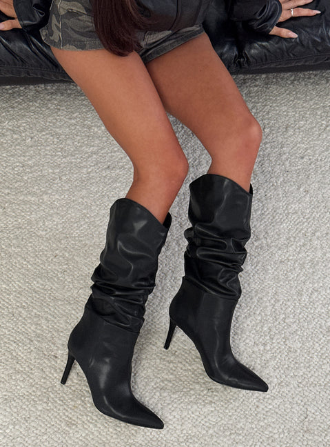 Pop Style Scrunched Pointed Toe Boots Black
