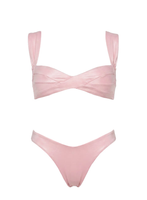 Blondey Bandage Bikini Top Metallic Pink